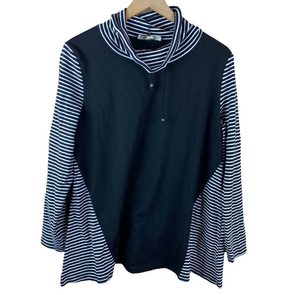 Weekends Suzanne Betro Black Whire Stripe Tunic Top Medium